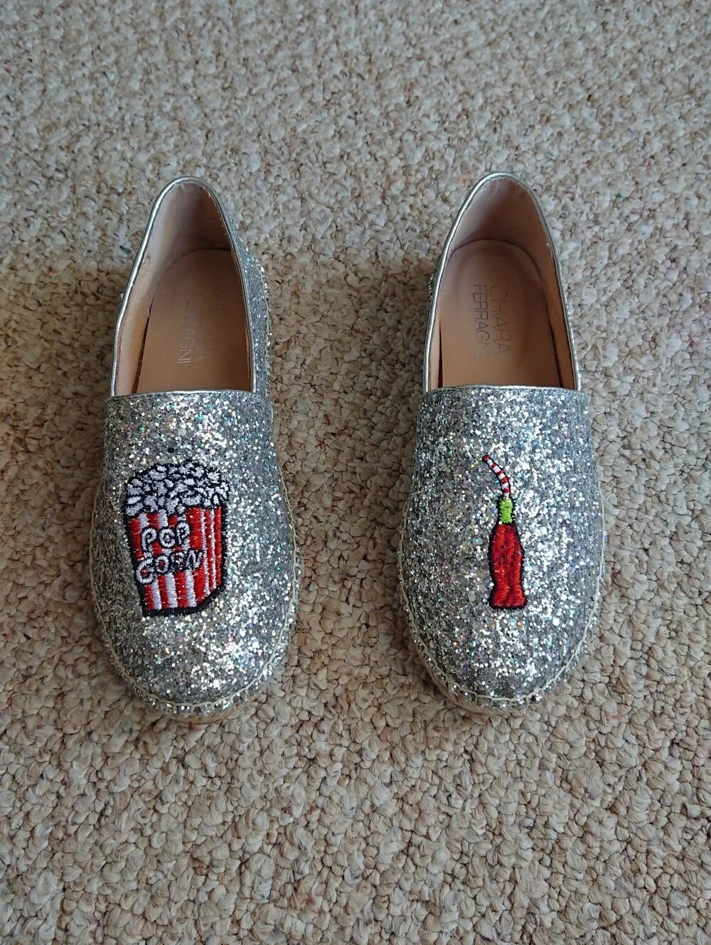 Chiara Ferragni “Popcorn & soda” Glitter Ballet espadrille Flats size 7.5